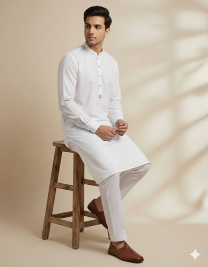 Linear white Elegance Kurta Pajama