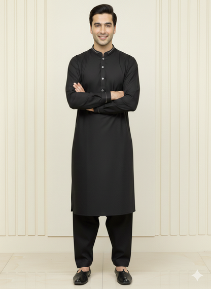 Detailed Black Kameez Shalwar