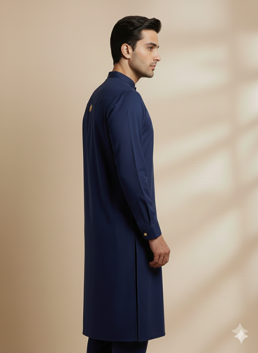 Linear Navy Elegance Kurta Pajama