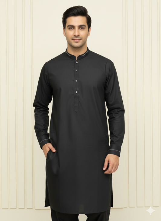 Detailed Black Kameez Shalwar