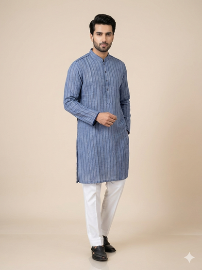 Blue Linen Kurta Pajama