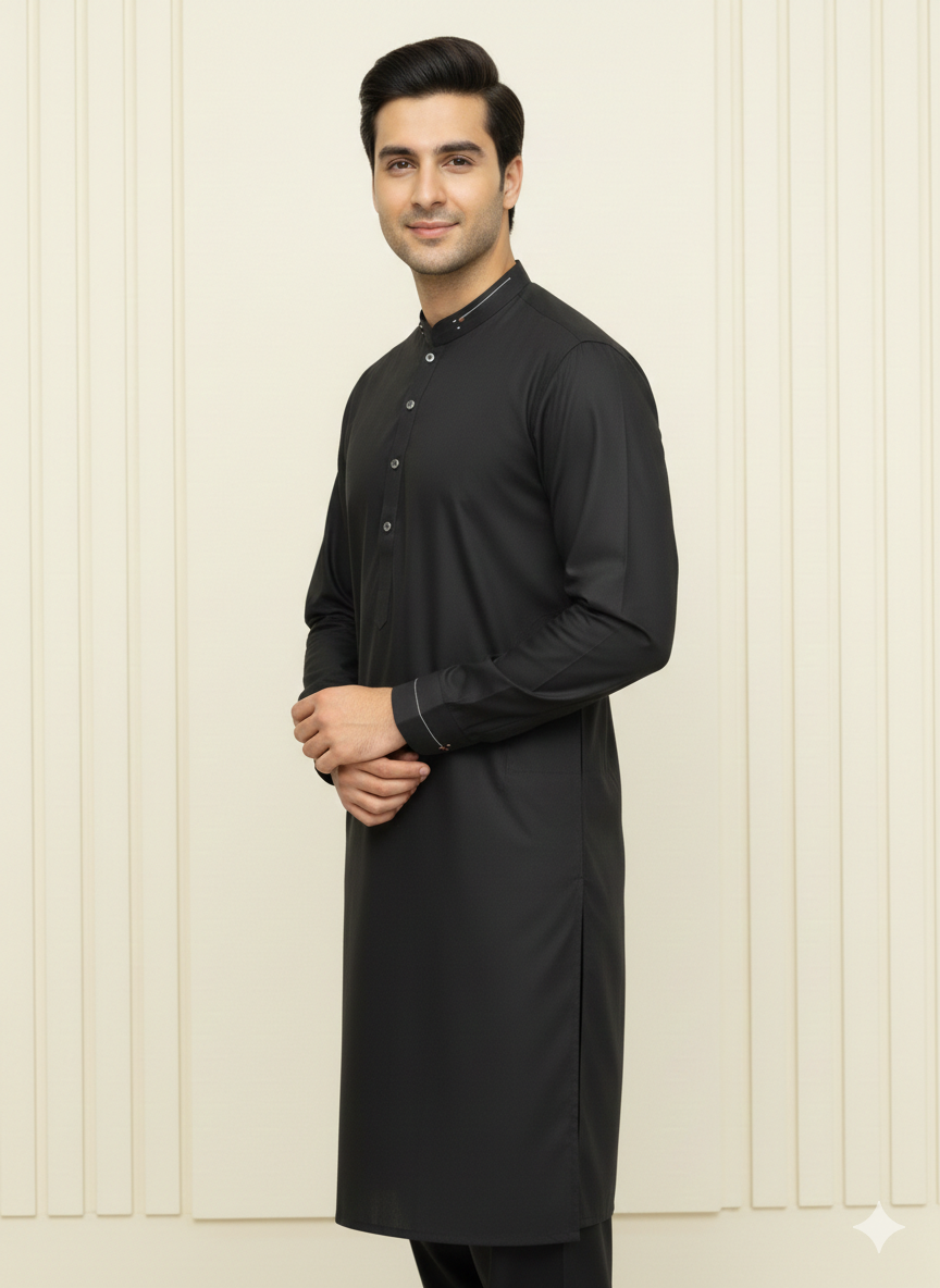 Detailed Black Kameez Shalwar