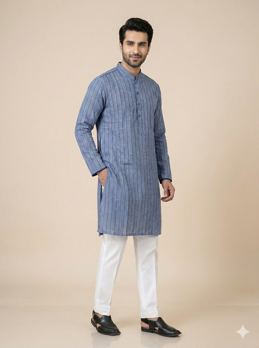 Blue Linen Kurta Pajama