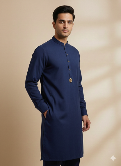 Linear Navy Elegance Kurta Pajama