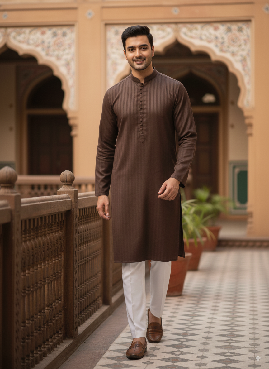 Brown Stripes Kurta