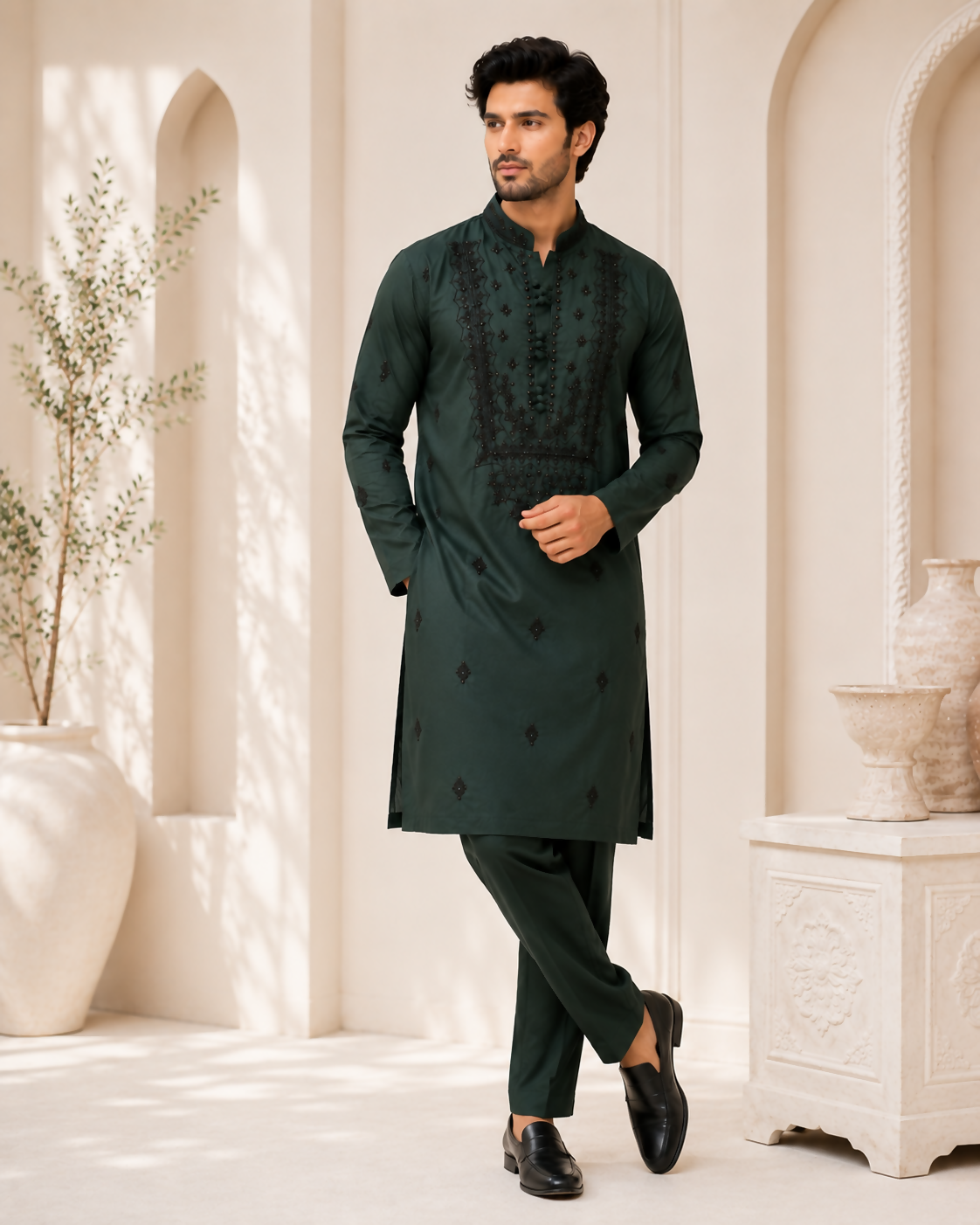 Green Lucknowi Kurta Pajama