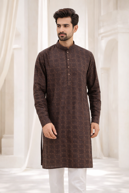 Zarrar Brown Embroidered Kurta Pajama