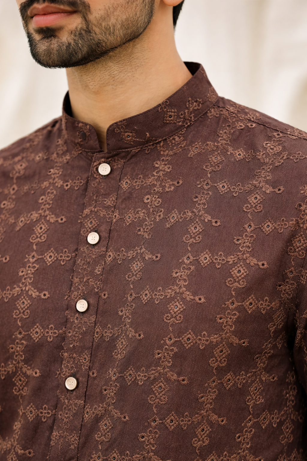 Zarrar Brown Embroidered Kurta Pajama
