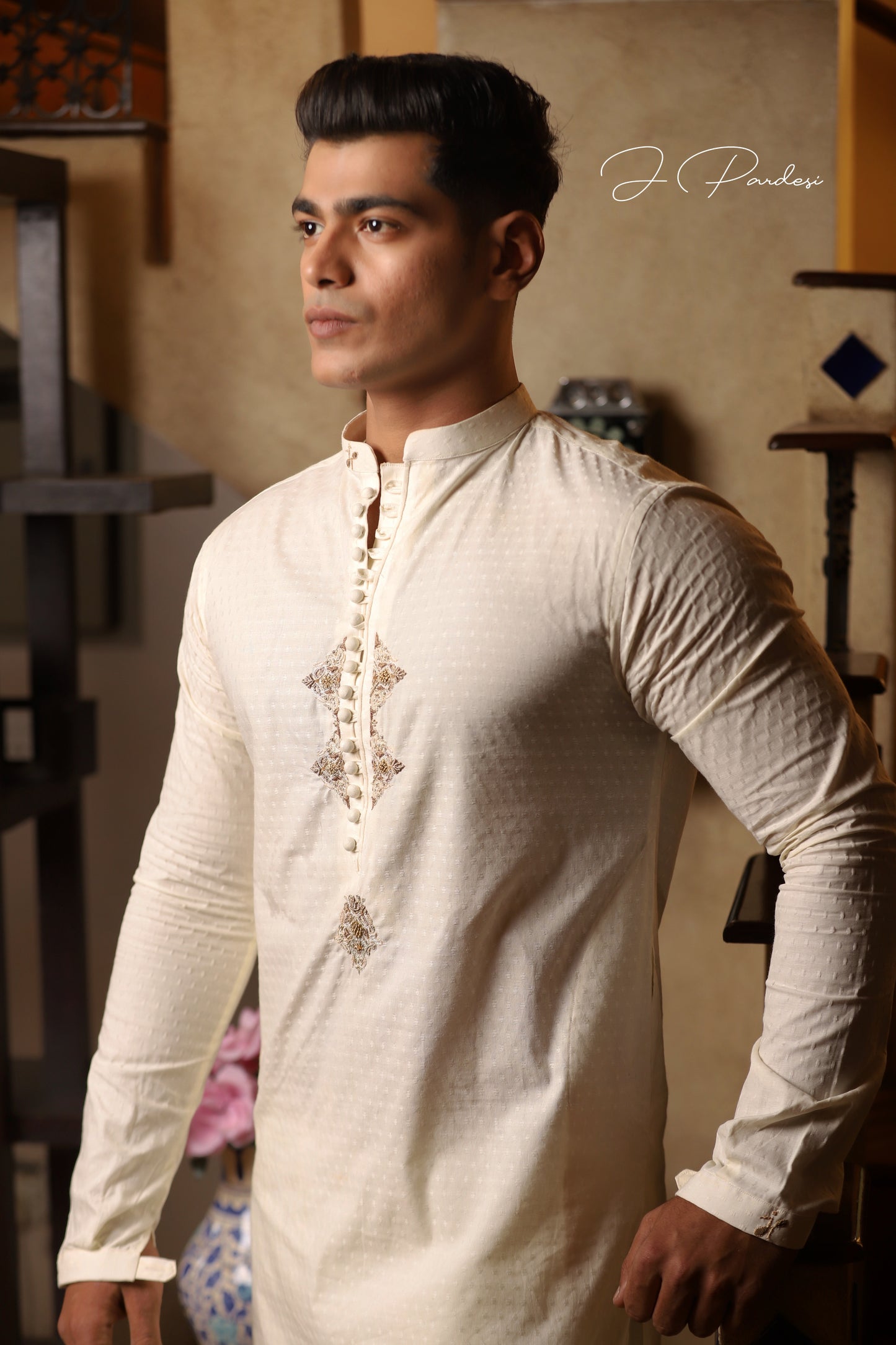 Cream Couture kurta