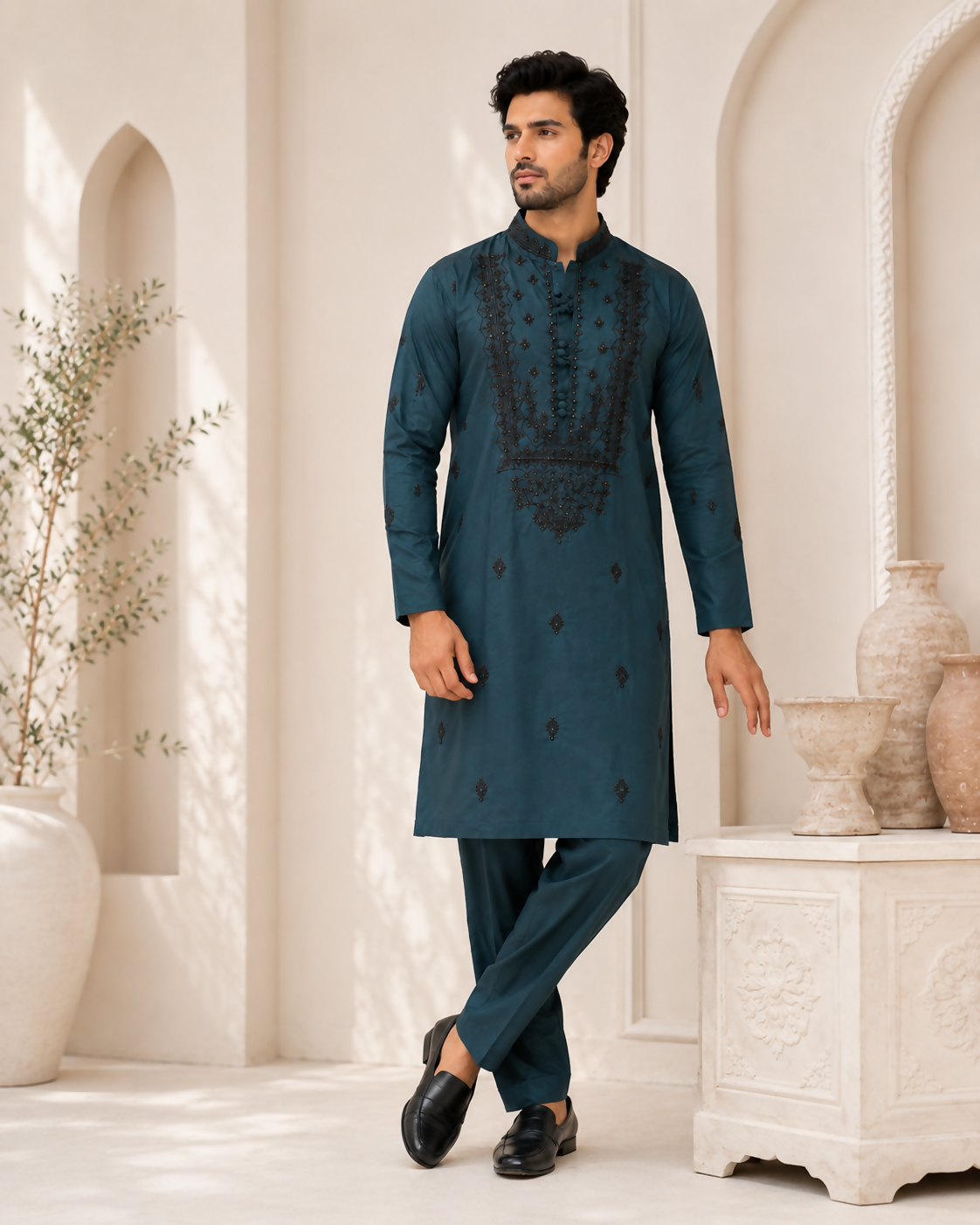 Teel Blue Lucknowi Kurta Pajama