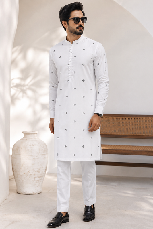 White Boti Kurta Set