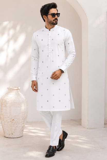 White Boti Kurta Set