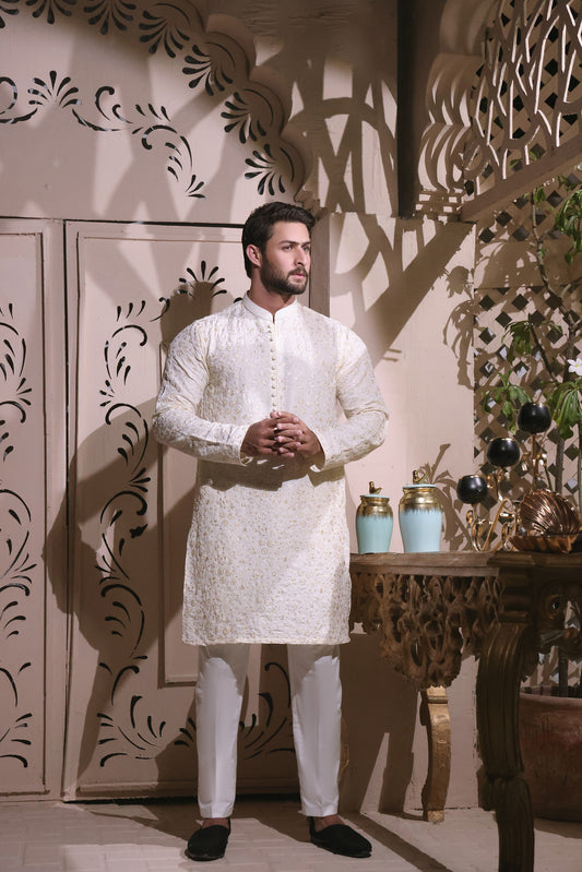 Cream Embroidered Kurta