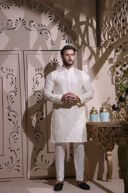 Cream Embroidered Kurta