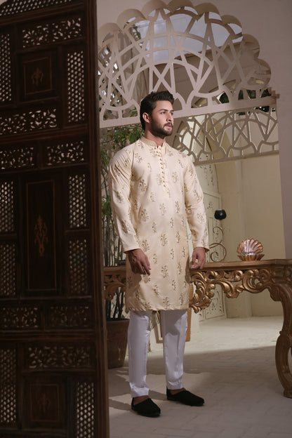 Beidge Floral Embroidered Kurta