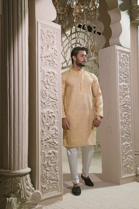 Peach Embroidered Kurta