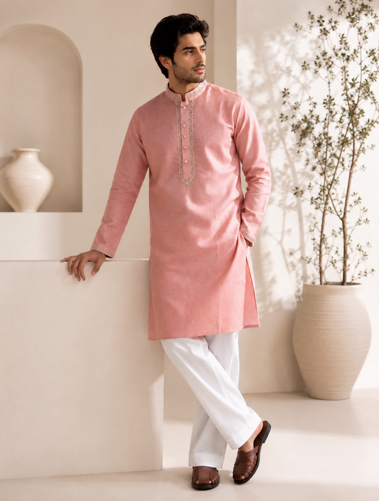 Pink Emb Kurta Set